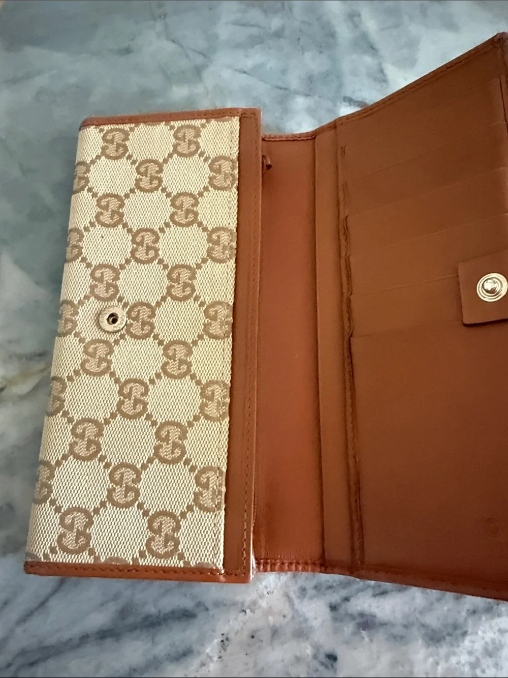 Gucci Beige GG Canvas Long Continental Wallet with Brown Trim - Picture 3 of 7